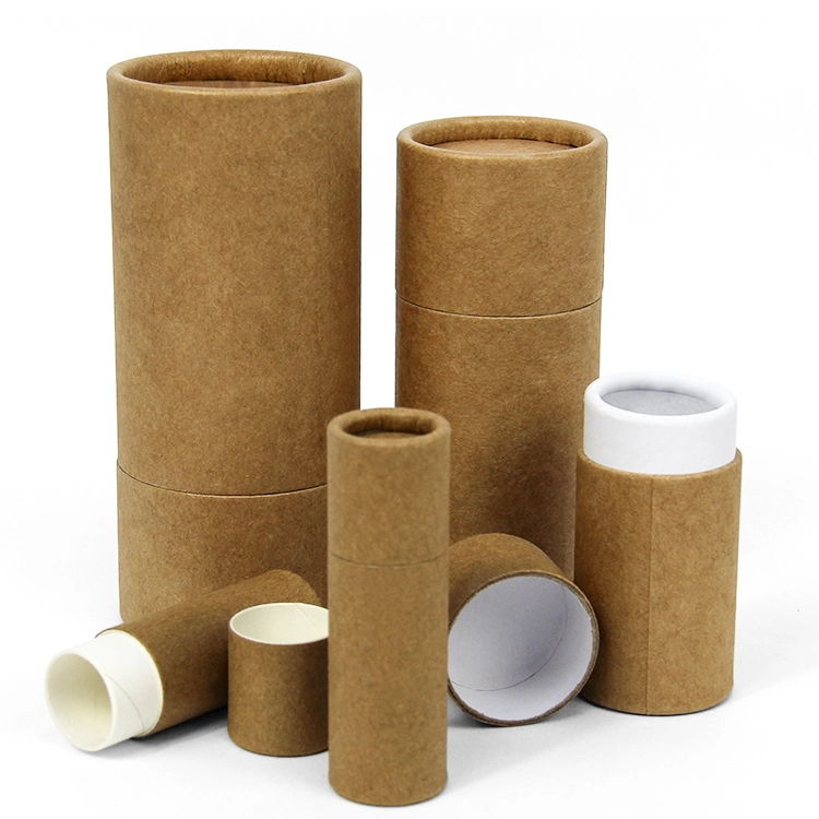Firstsail Custom Printed Creative Recycled Eco Friendly Biodegradable Push Round Kraft Brown Paper Tube Packaging Box for Bath Salt Cosmetic Gift Candle